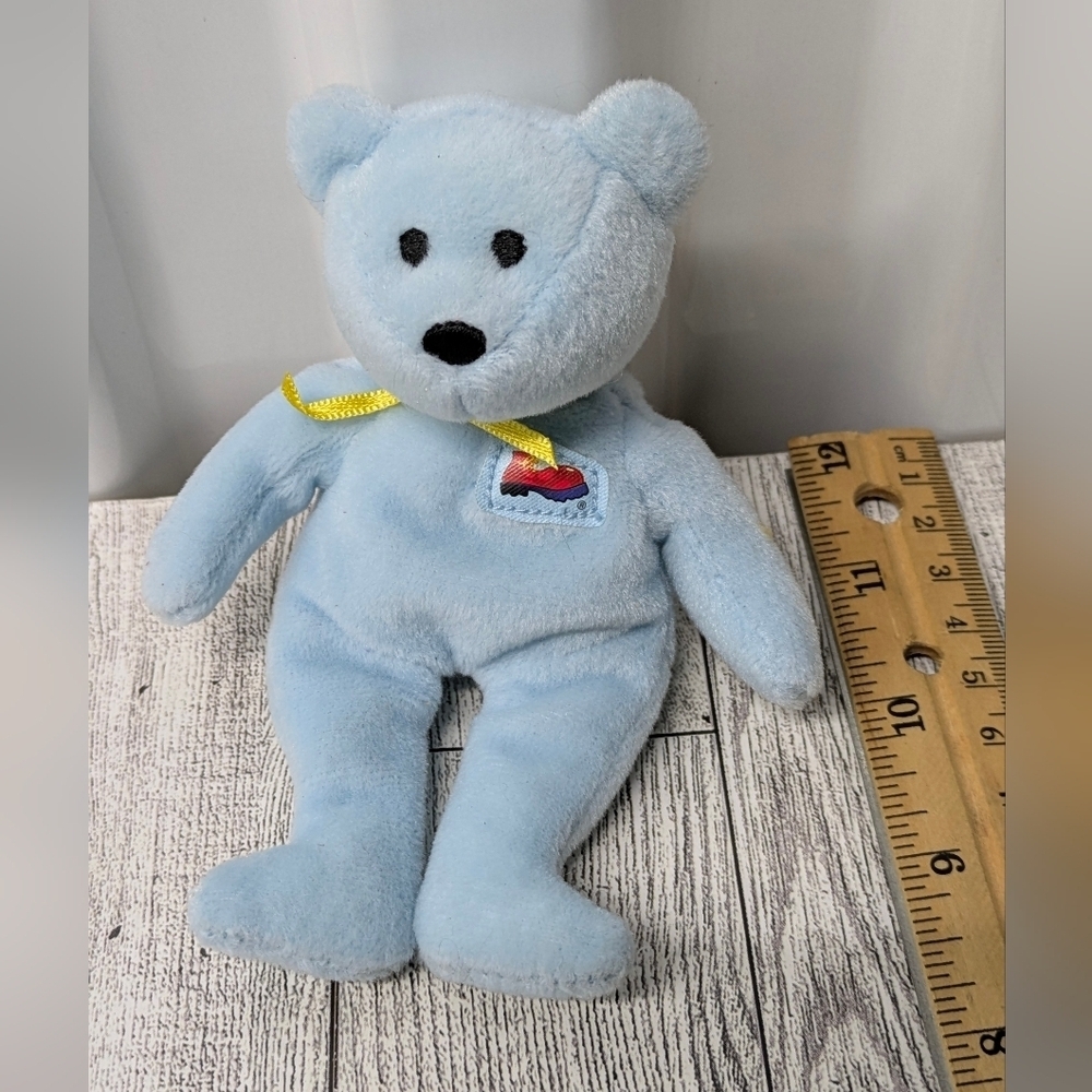 Ty Blue Stuffed Bear with Yellow Ribbon
